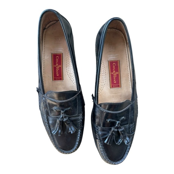 Cole Haan Black Leather Tassled Loafers Size 11 Men's Shoes - Picture 3 of 11
